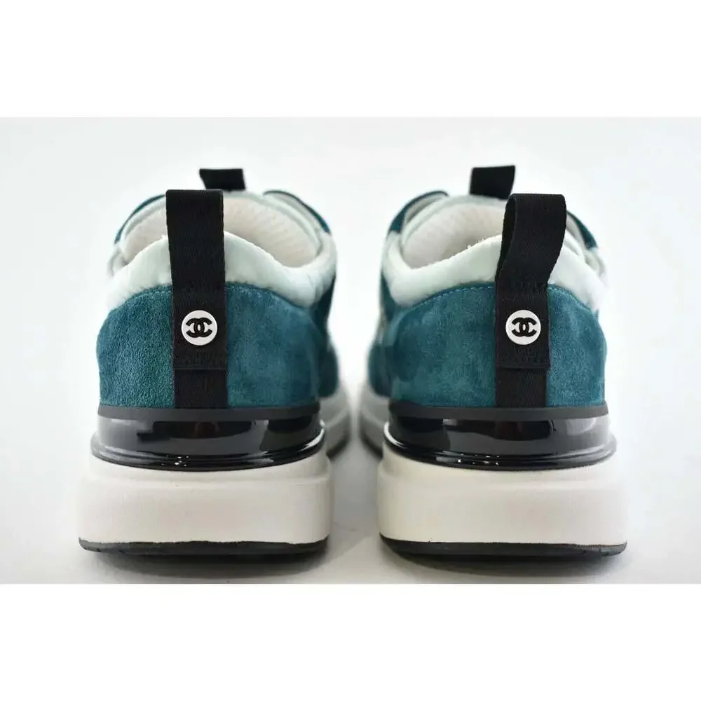 Chanel 21P Blue Green Black Suede CC Lace Up Flat Runner Trainer Sneaker 40.5 - Picture 8 of 9